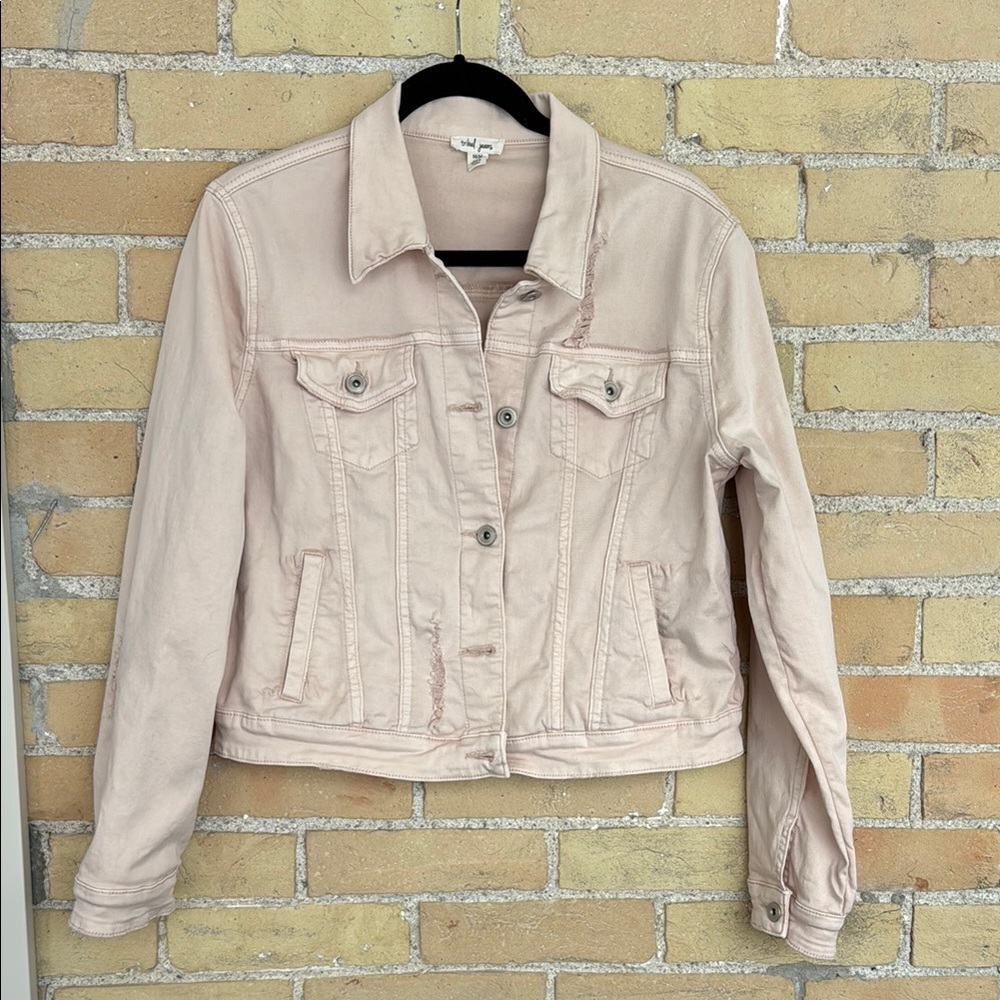Tribal Women's Pink Distressed Denim Jacket